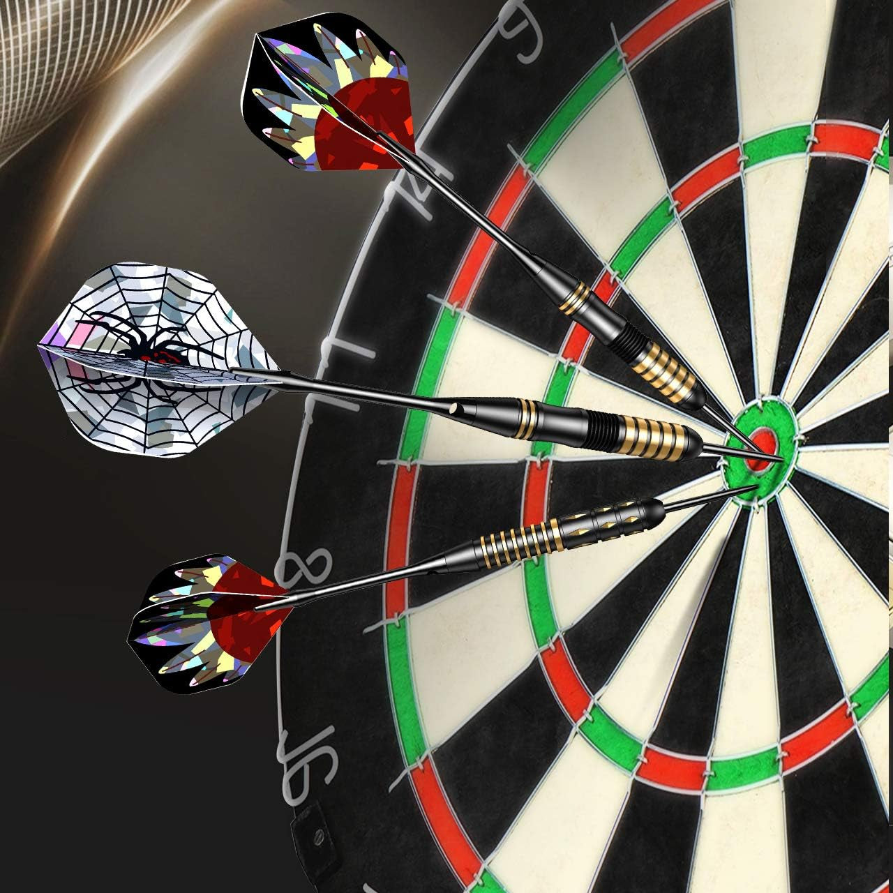 Steel Tip Dart Brass Barrels Professional Darts Set, Metal Tipped Darts 6 Pack + 12 Aluminum Shafts + 12 Flights + 1 Sharpener