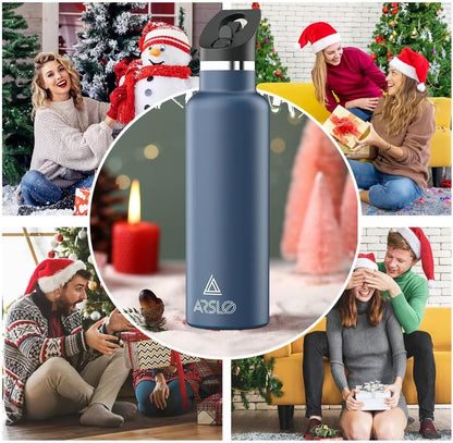 Stainless Steel Double Wall Water Bottles, Vacuum Insulated Bottle with Straw Lid, Insulated Water Bottle Keeps Water Cold for 24 Hours, Hot for 12 Hours, Hiking, Sports
